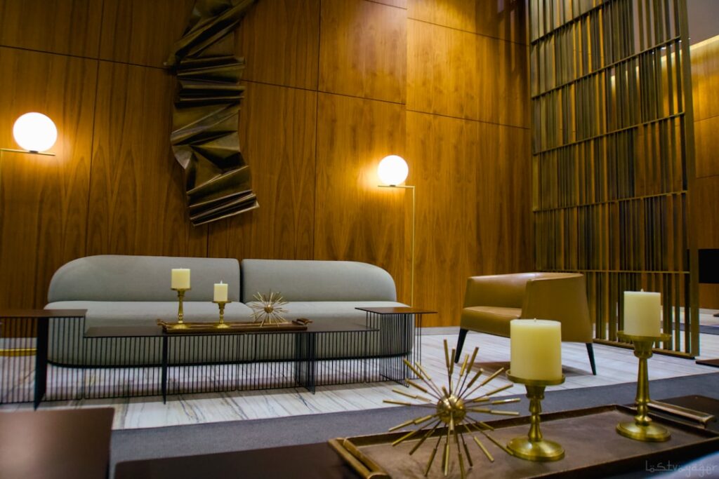 Warm luxury med spa lounge interior, illustrating precise Google Ads targeting
