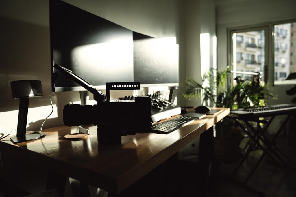 Minimalist desk in morning light representing med spa AI referral traffic analytics in GA4