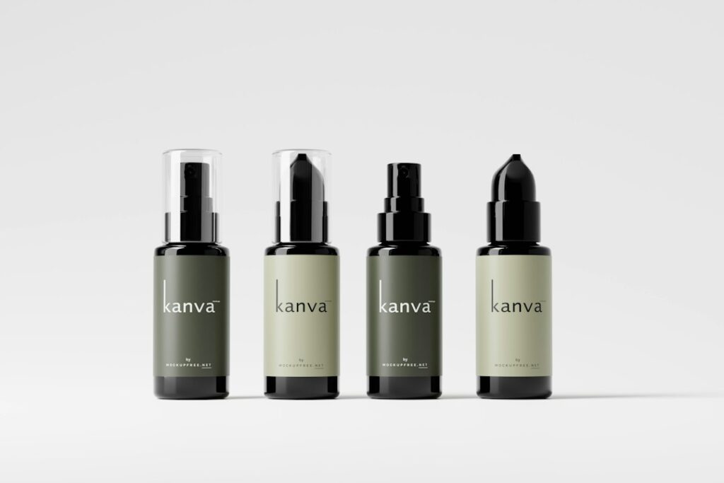 Brushed brass skincare bottles on a marble surface, representing the premium positioning that AI visibility vs paid ads helps med spas achieve
