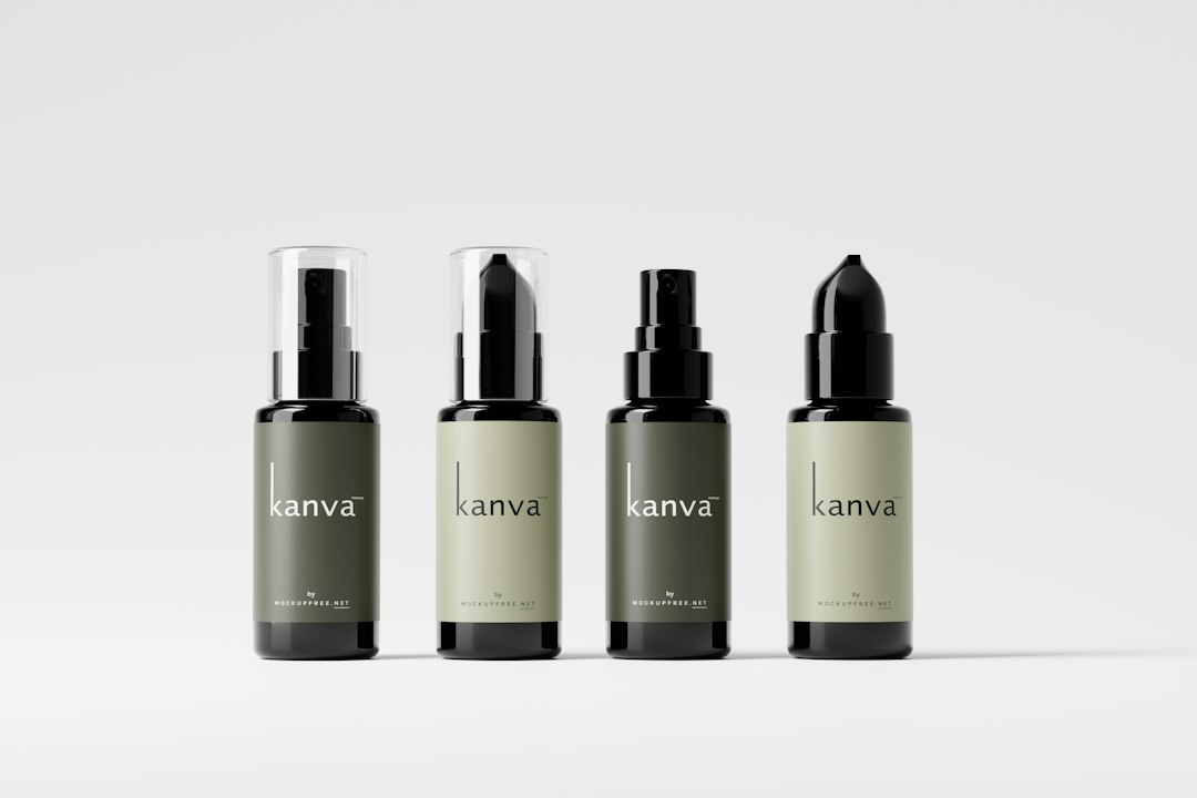 Brushed brass skincare bottles on a marble surface, representing the premium positioning that AI visibility vs paid ads helps med spas achieve
