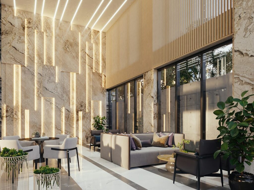Sunlit minimalist spa lobby interior representing AI search local business citations for med spas